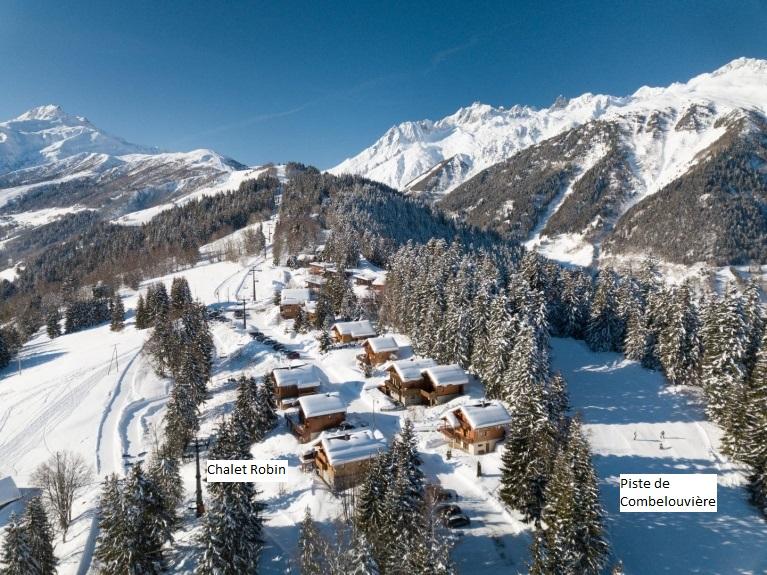 Vue aérienne (le chalet, la piste à 50 mètres.